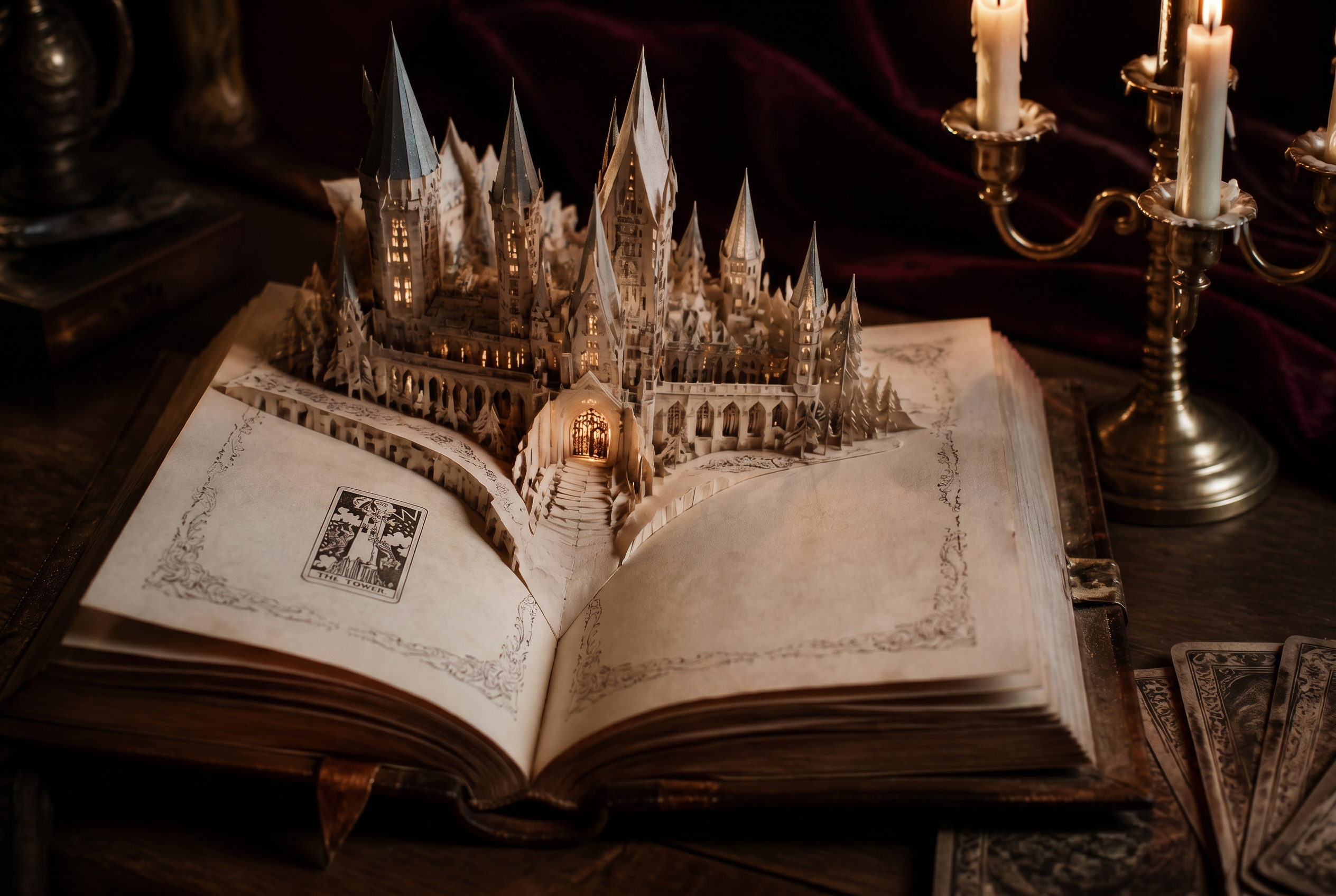 Grand carnet de l'Académie Jamais sans mes cartes, château pop-up sur ses pages
